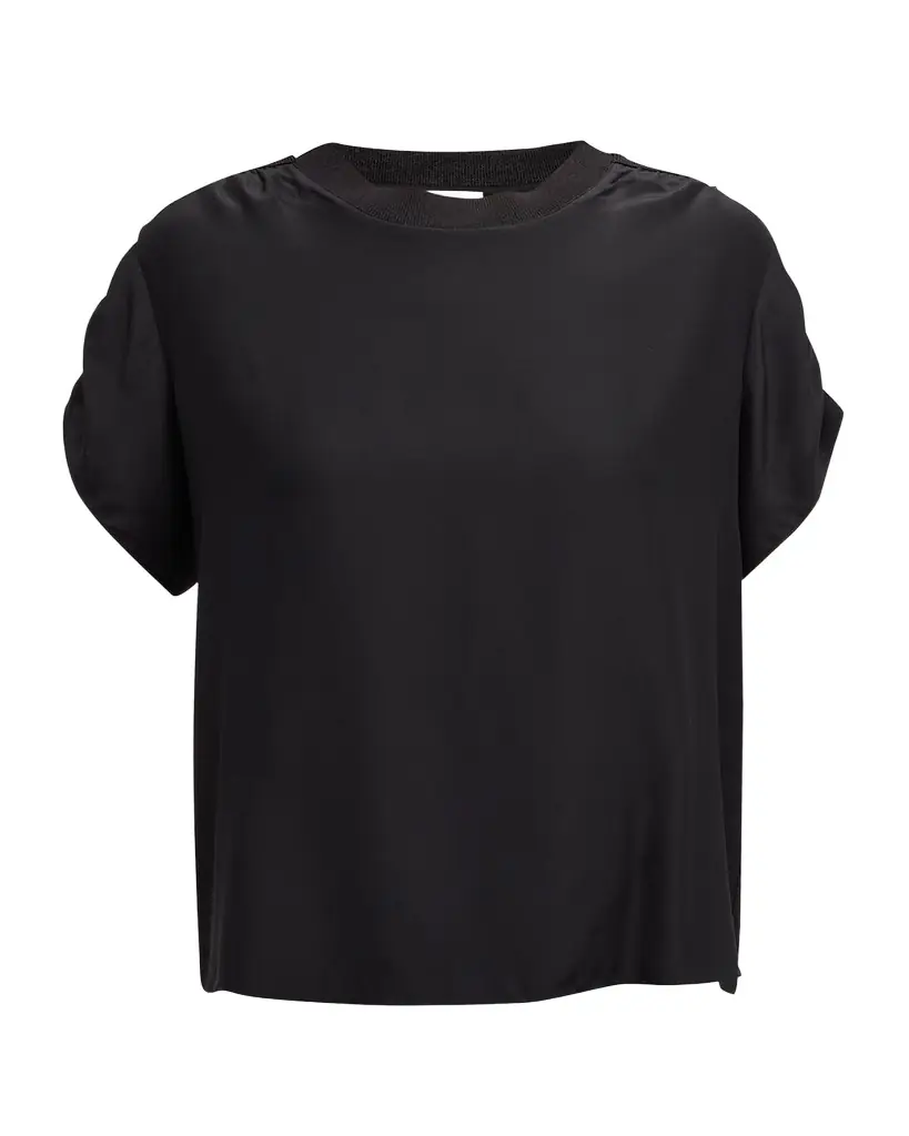 Cinq a Sept Lorainne Short Ruched-Sleeve Silk Top