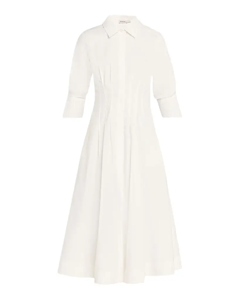 SIMKHAI Jazz Poplin Pintuck Midi Shirtdress