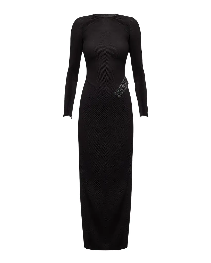 Giorgio Armani Plisse Jersey Gown with Beaded Hip Detail