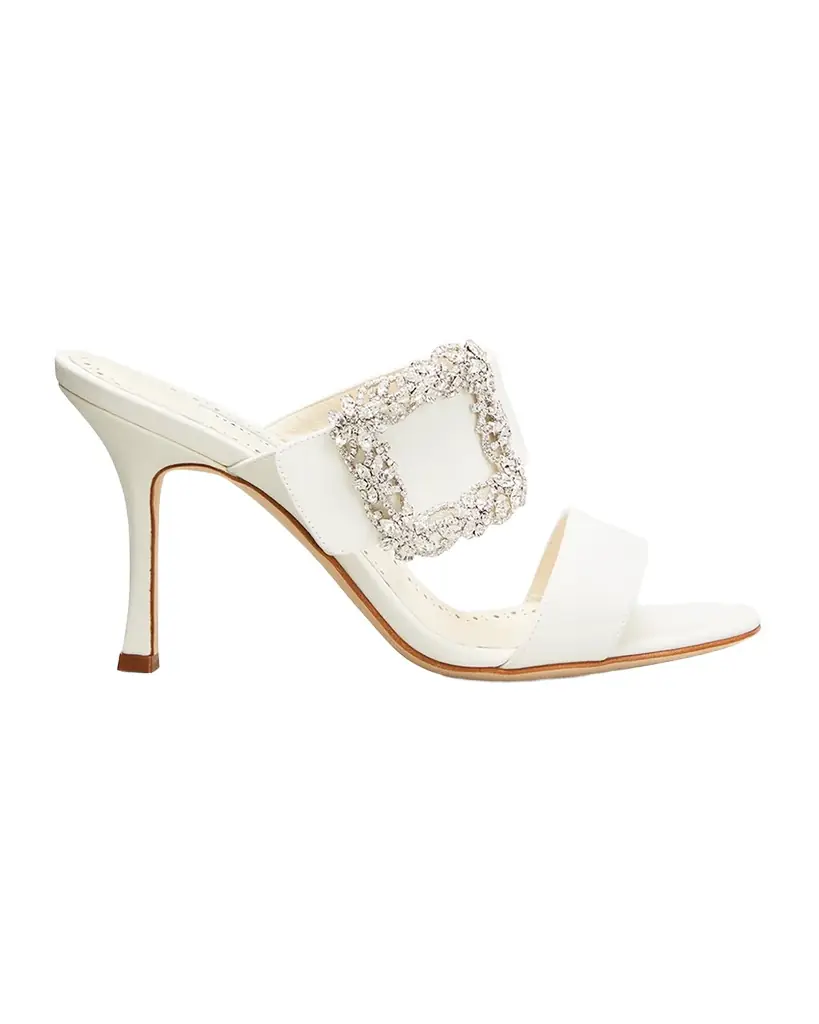 Manolo Blahnik Gable Silk Crystal Buckle Slide Sandals