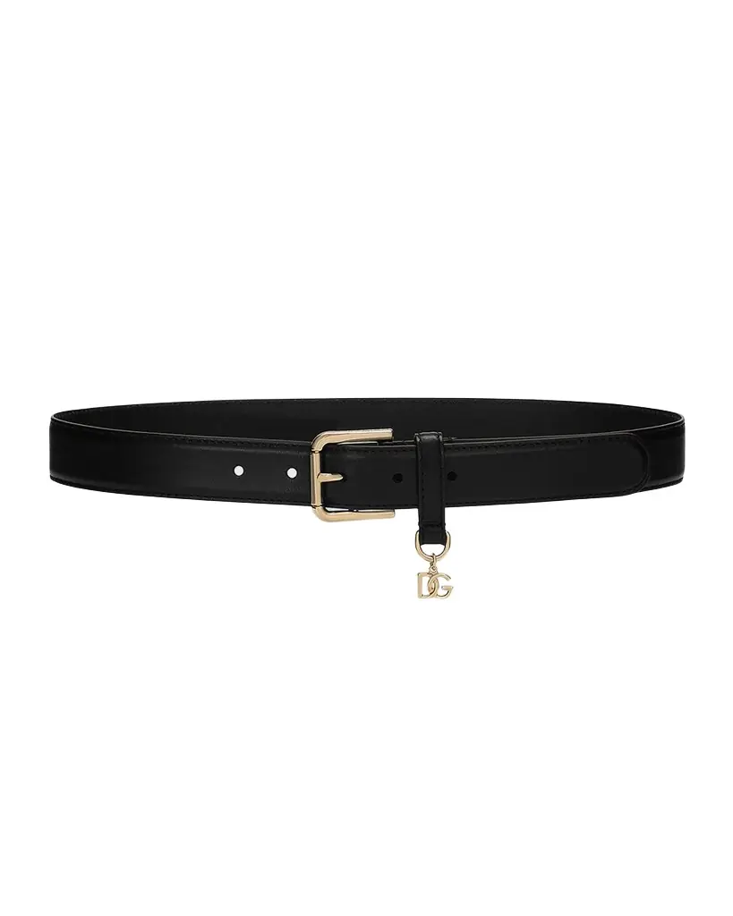 Dolce & Gabbana DG Charm Smooth Leather & Brass Belt