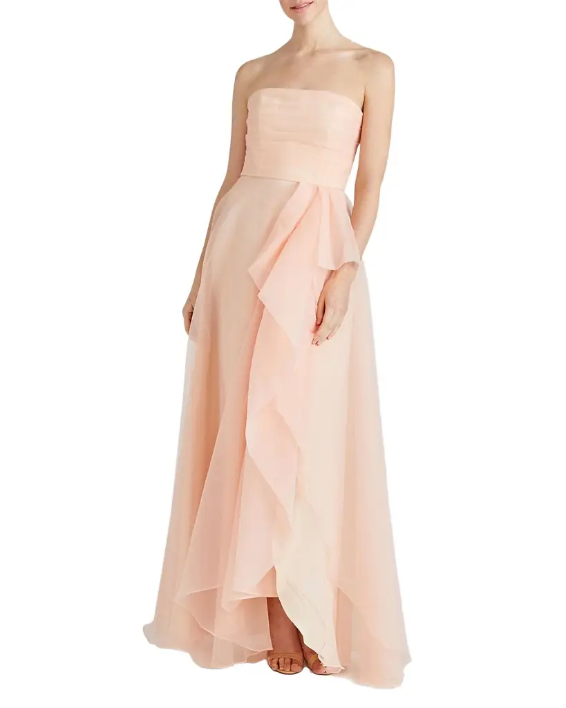 Theia Teresa Draped Strapless Gown