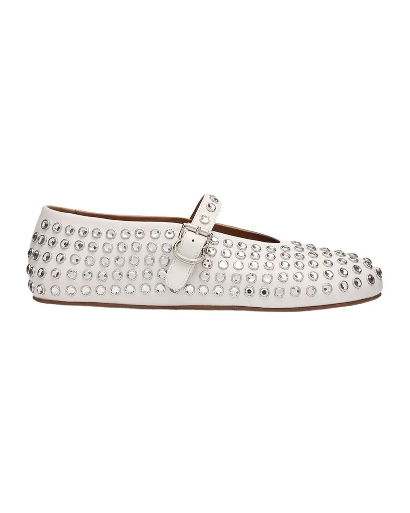 ALAIA Leather Mary Jane Flats With Allover Studs - Women's Shoes