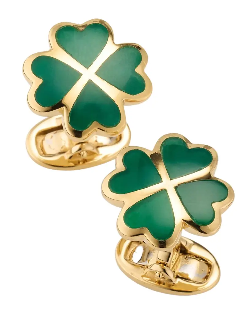 Jan Leslie Men 's Gold Vermeil and Green Onyx Four Leaf Clover Cufflinks