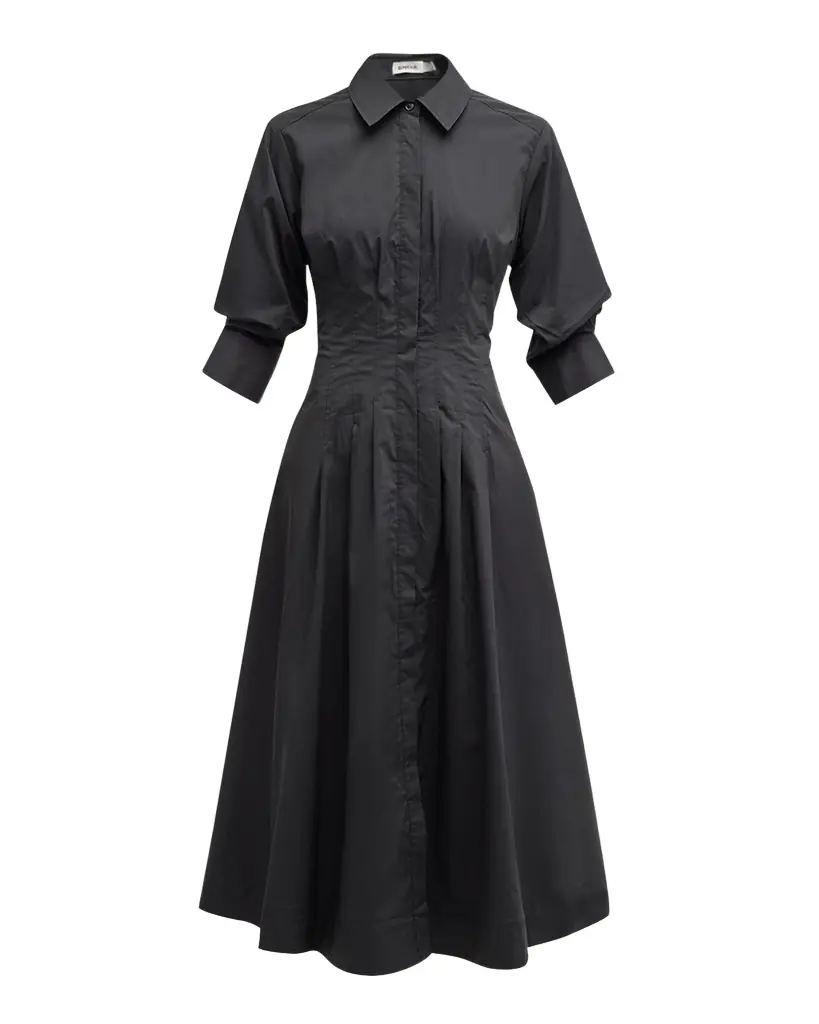 SIMKHAI Jazz Poplin Pintuck Midi Shirtdress