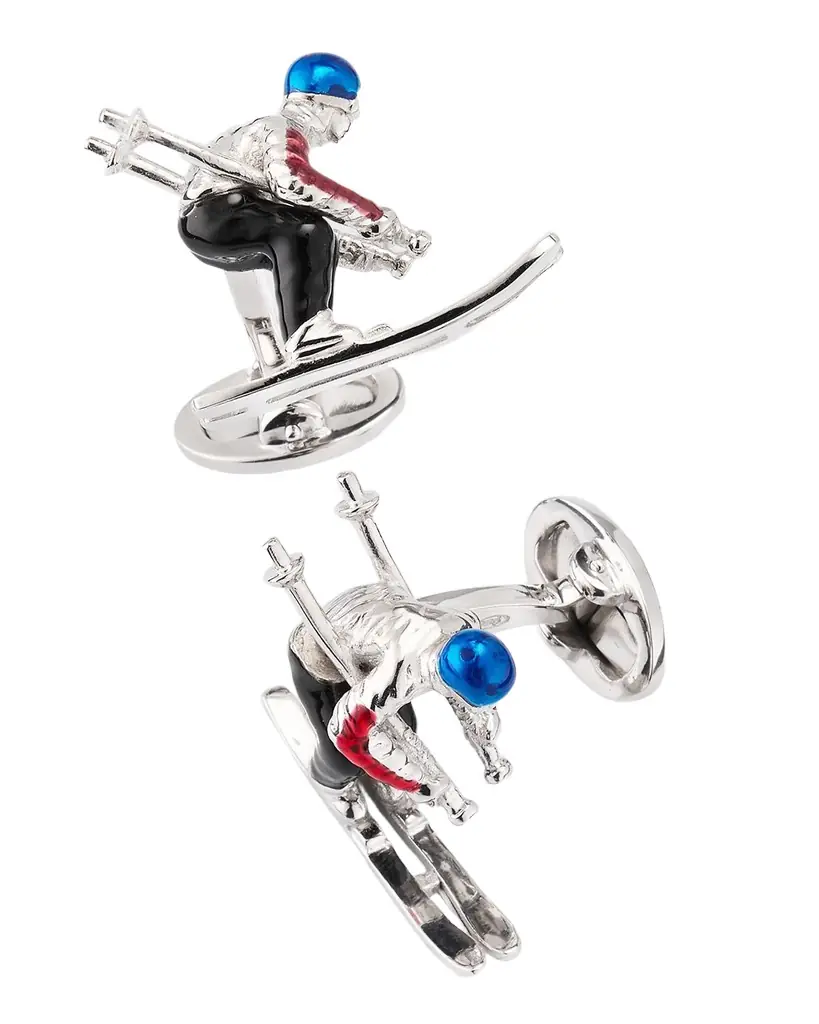 Jan Leslie Men 's Sterling Silver Enamel Moving Skier Cufflinks
