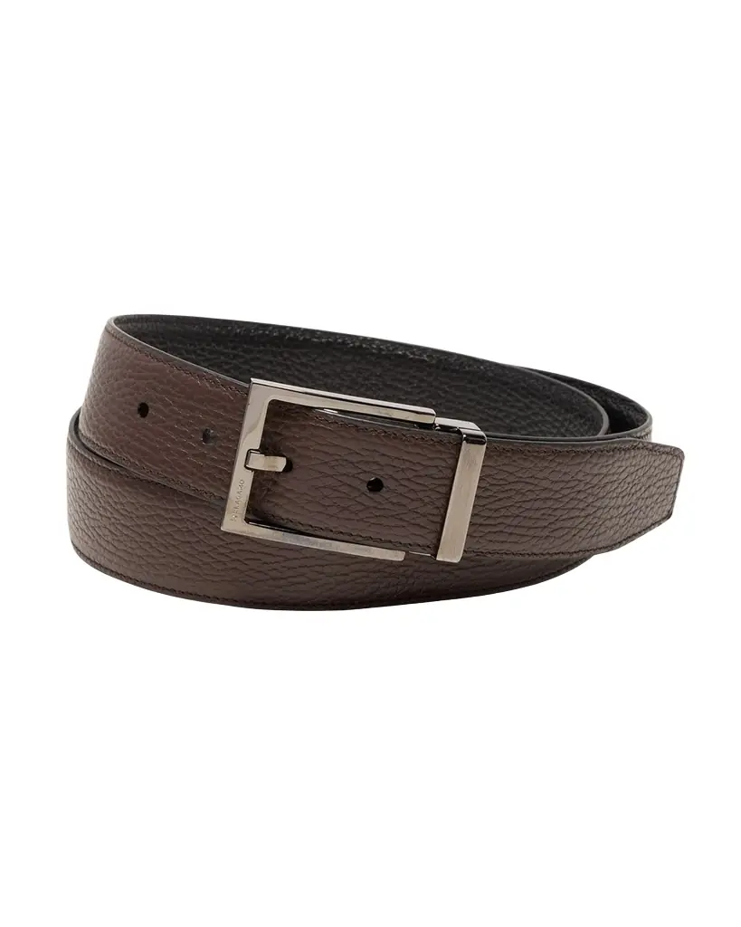 Ferragamo Men 's Double Adjustable Square-Buckle Leather Belt