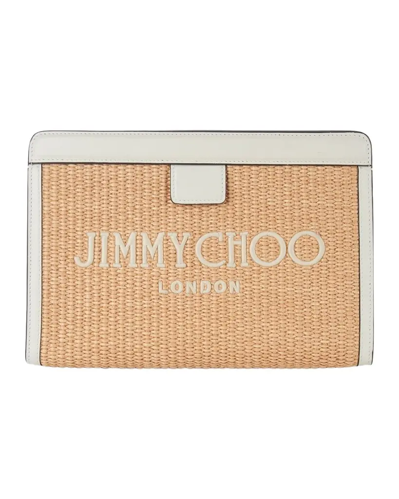 Jimmy Choo Avenue Logo Raffia Clutch Bag
