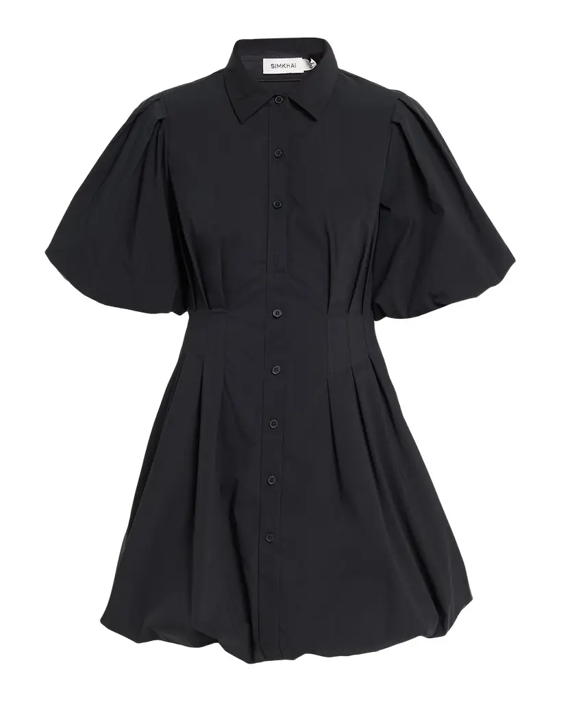 SIMKHAI Cleo Polin Balloon-Sleeve Pleated Mini Dress