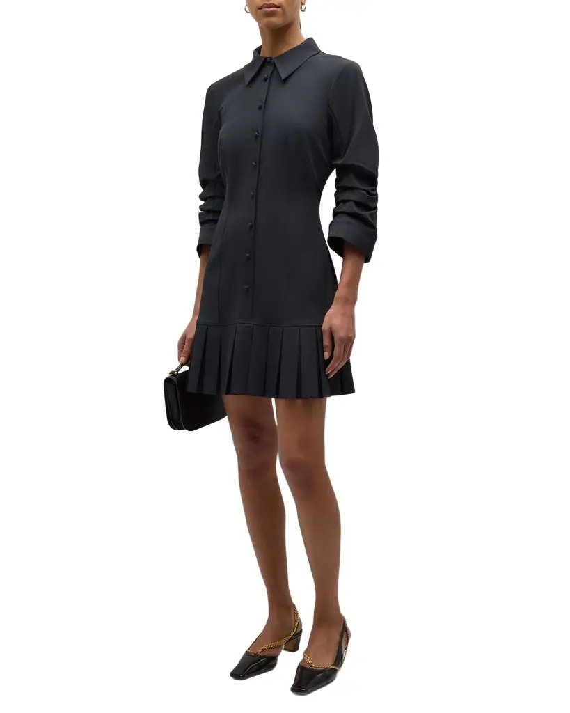 Cinq a Sept Lucilla Topstitched Pleated-Hem Mini Shirtdress
