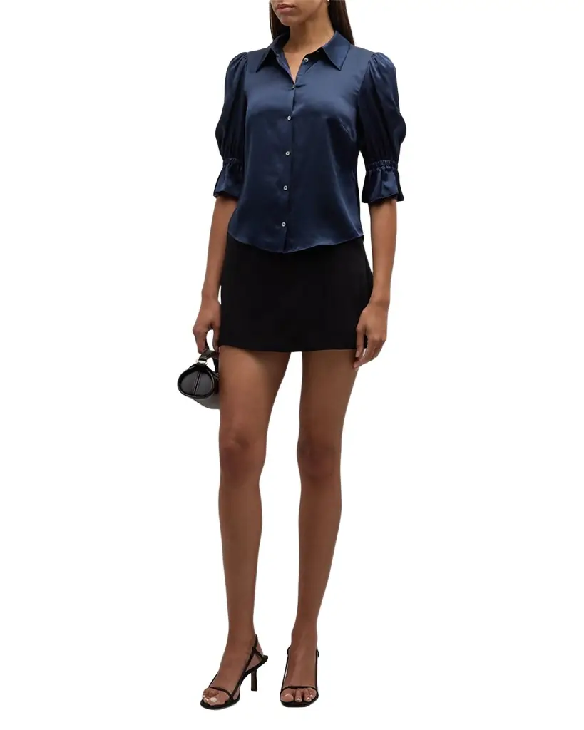 Cinq a Sept Fiona Silk Satin Short-Sleeve Top