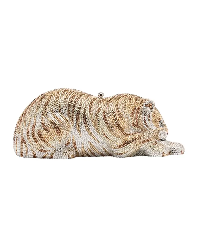 Judith Leiber Couture Wildcat Golden Cub Crystal Clutch Bag