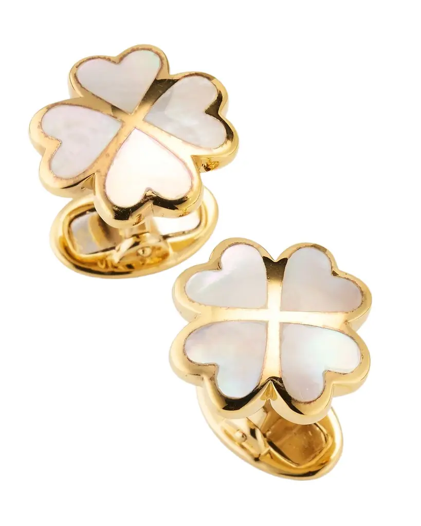 Jan Leslie Men 's 18K Gold Vermeil Mother-Of-Pearl Four Leaf Clover Cufflinks