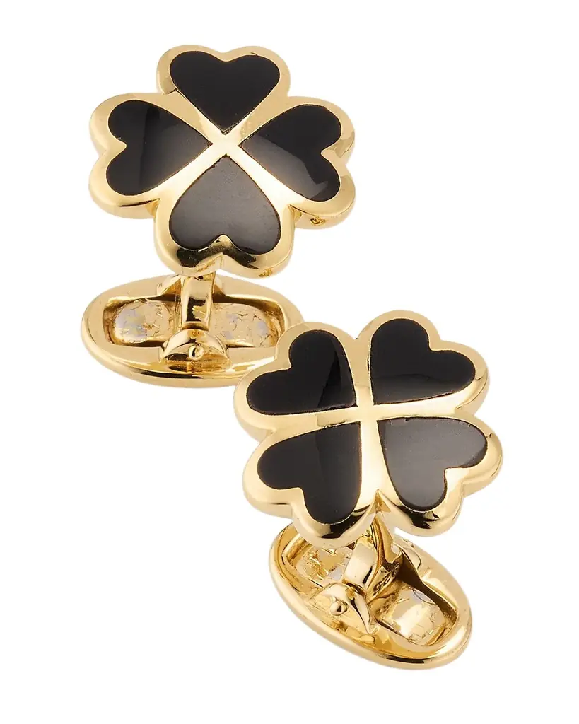 Jan Leslie Men 's 18K Gold Vermeil Black Onyx Four Leaf Clover Cufflinks