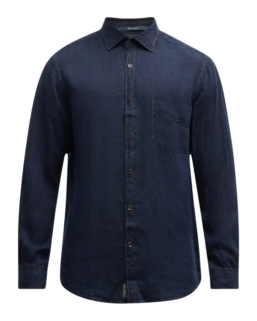Rodd & Gunn Men 's Kingswell Indigo Linen Casual Button-Down Shirt