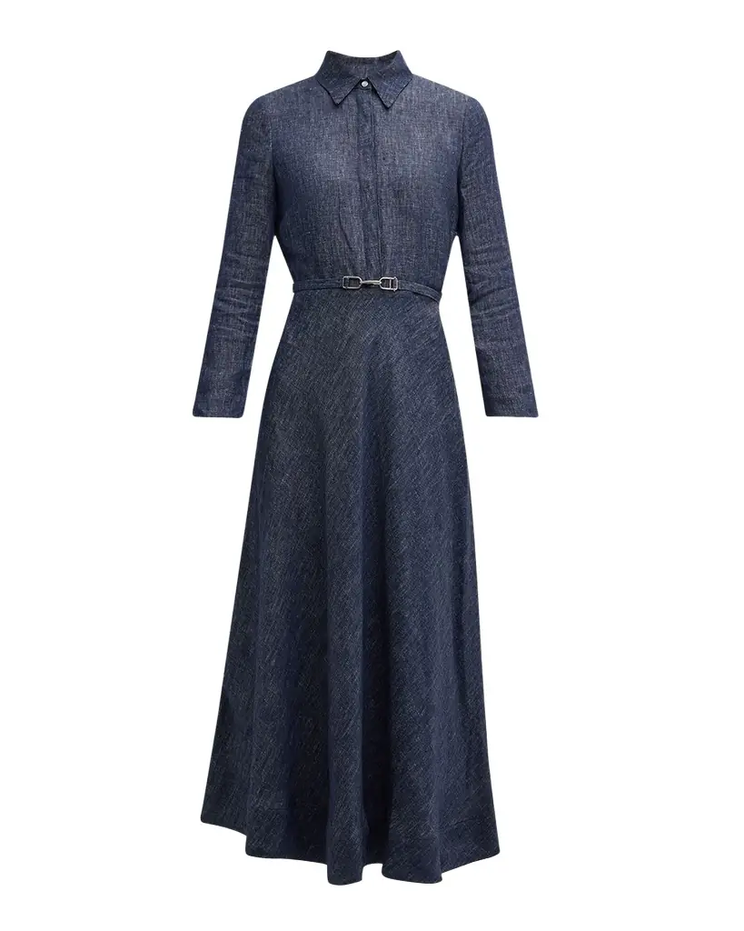 Gabriela Hearst Marley Belted Denim Maxi Shirtdress