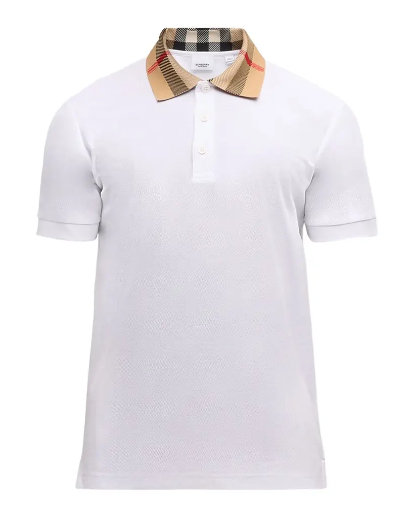 Burberry Men 's Pique Polo Shirt with Check Collar