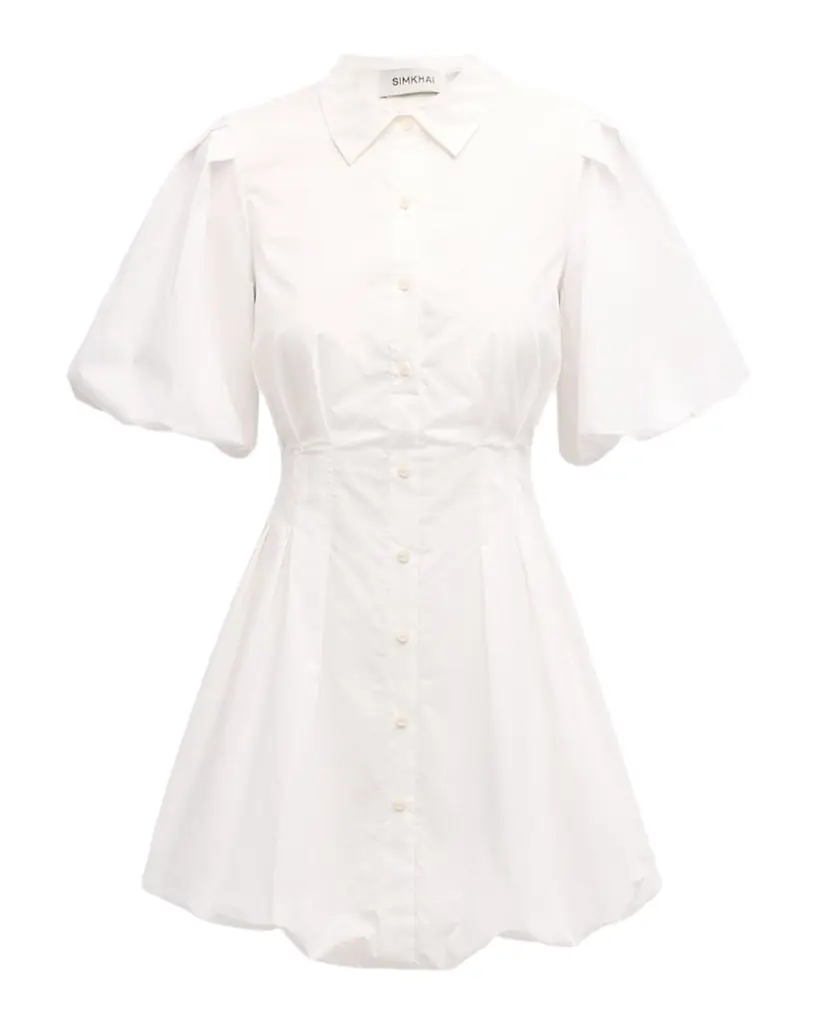 SIMKHAI Cleo Polin Balloon-Sleeve Pleated Mini Dress