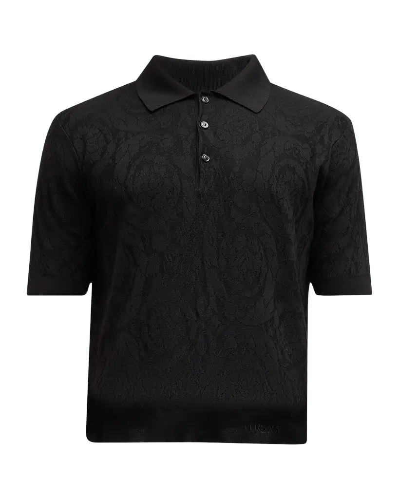 Versace Men 's Tonal Barocco Knit Polo Shirt