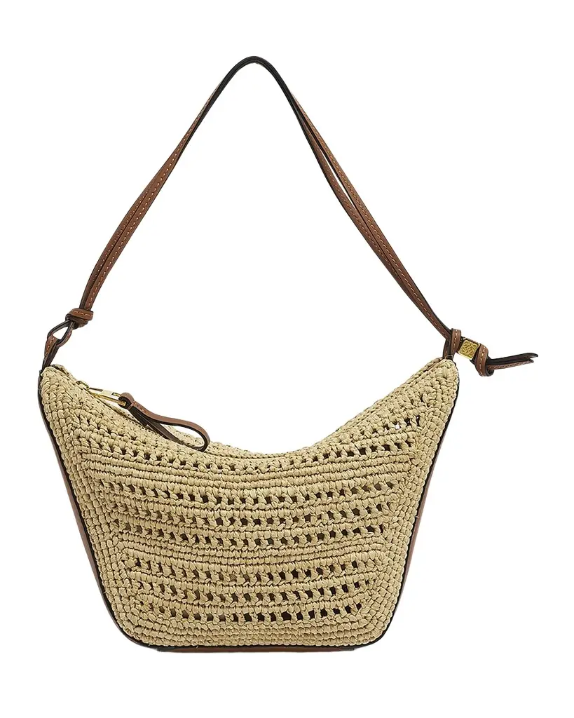 Loewe x Paula 's Ibiza Hammock Mini Hobo Bag in Raffia with Leather Strap
