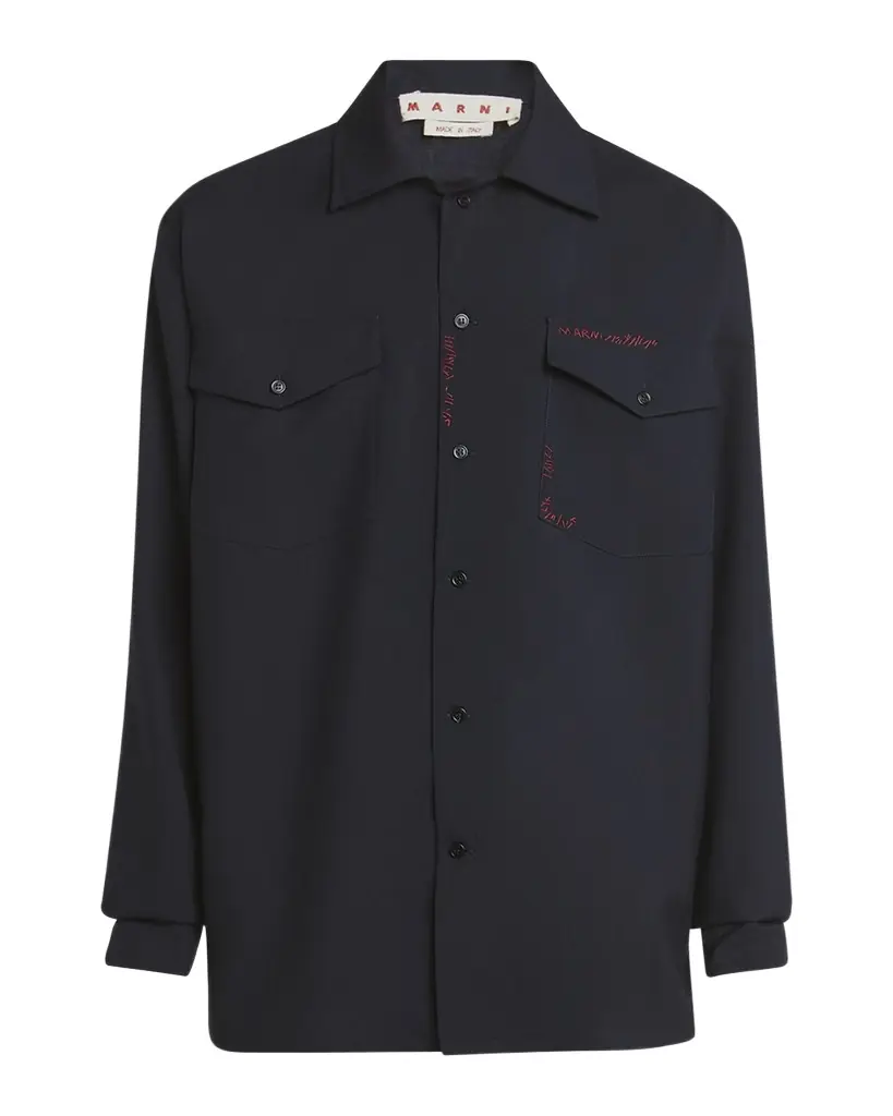 Marni Men 's Embroidered Logo Sport Shirt