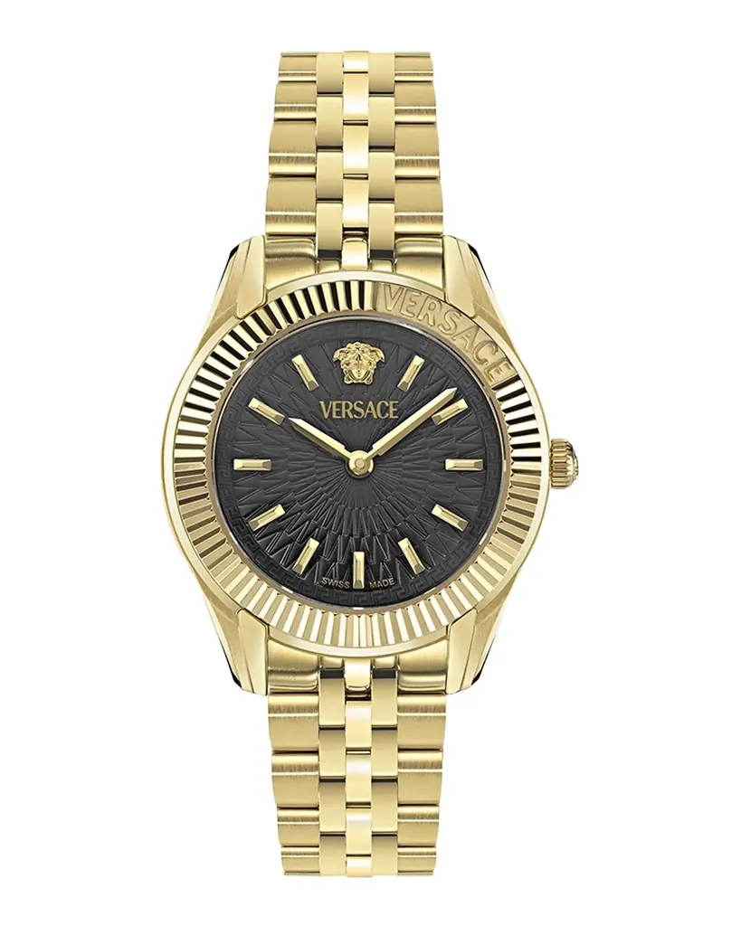 Versace 30mm Greca Time Watch with Bracelet Strap, Gold/Black