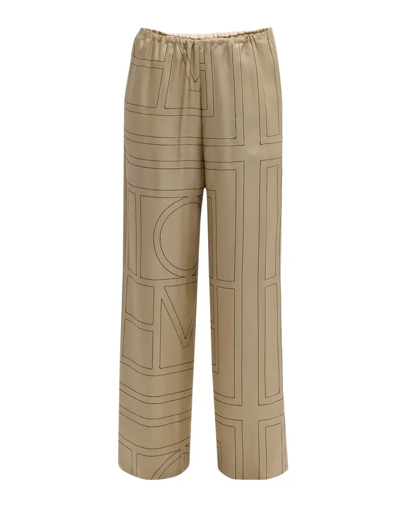 Toteme Monogram-Embroidered Silk Pajama Pants