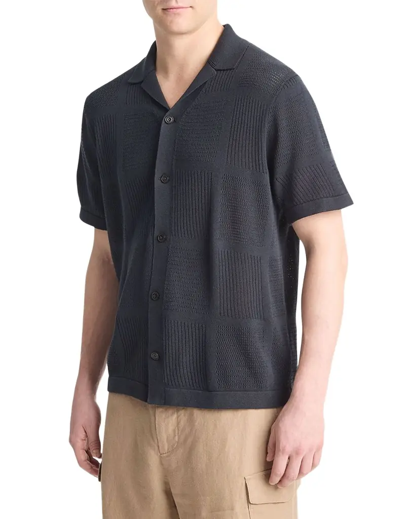 Vince Men 's Patchwork Pointelle Camp Shirt