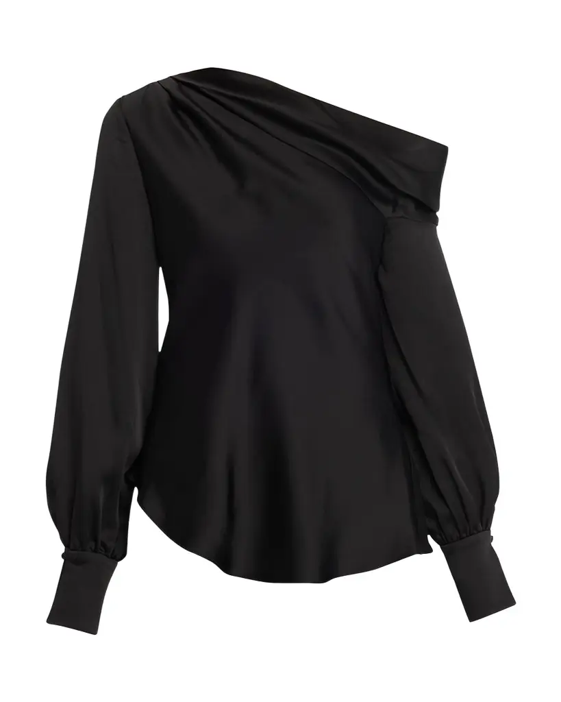 SIMKHAI Alice Draped Satin One-Shoulder Top