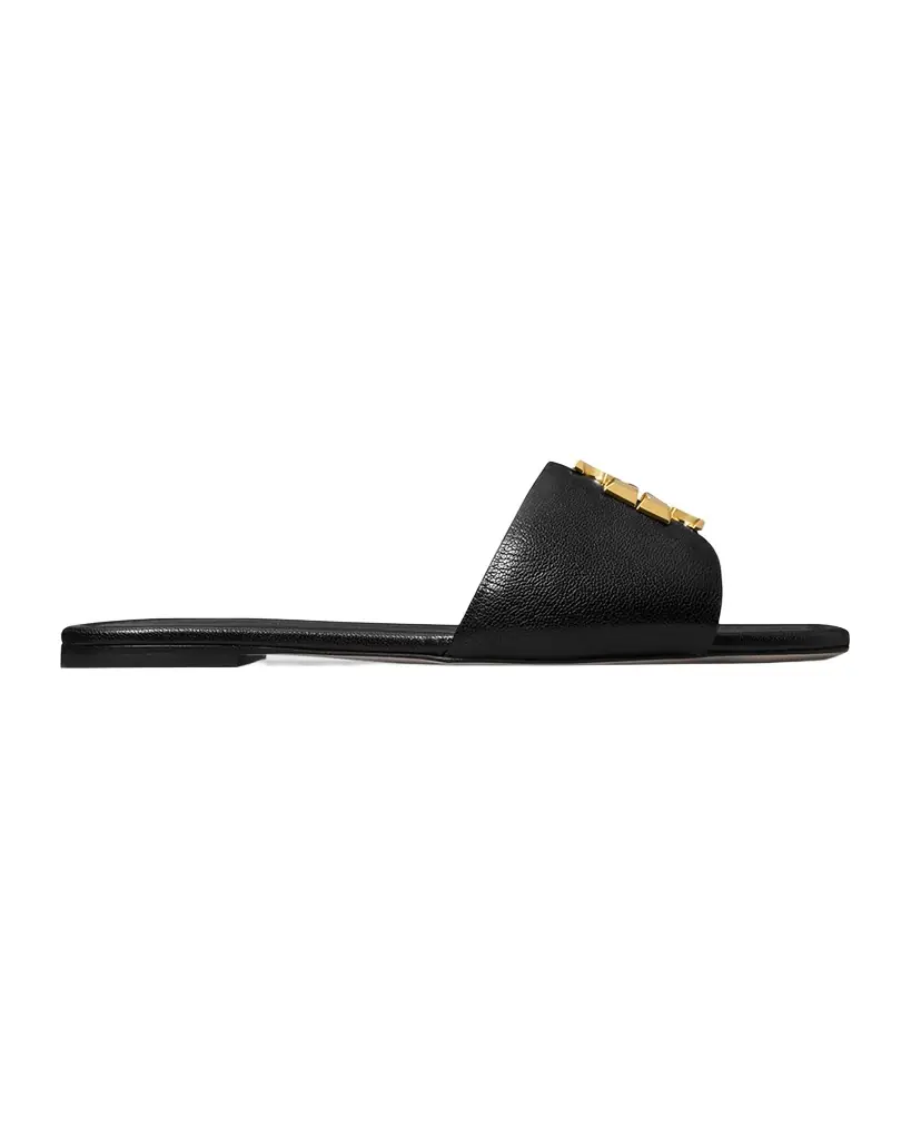Tory Burch Eleanor Leather Medallion Flat Slide Sandals