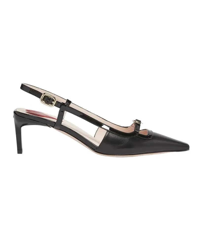 Roger Vivier Mixed Leather Mini Buckle Slingback Pumps