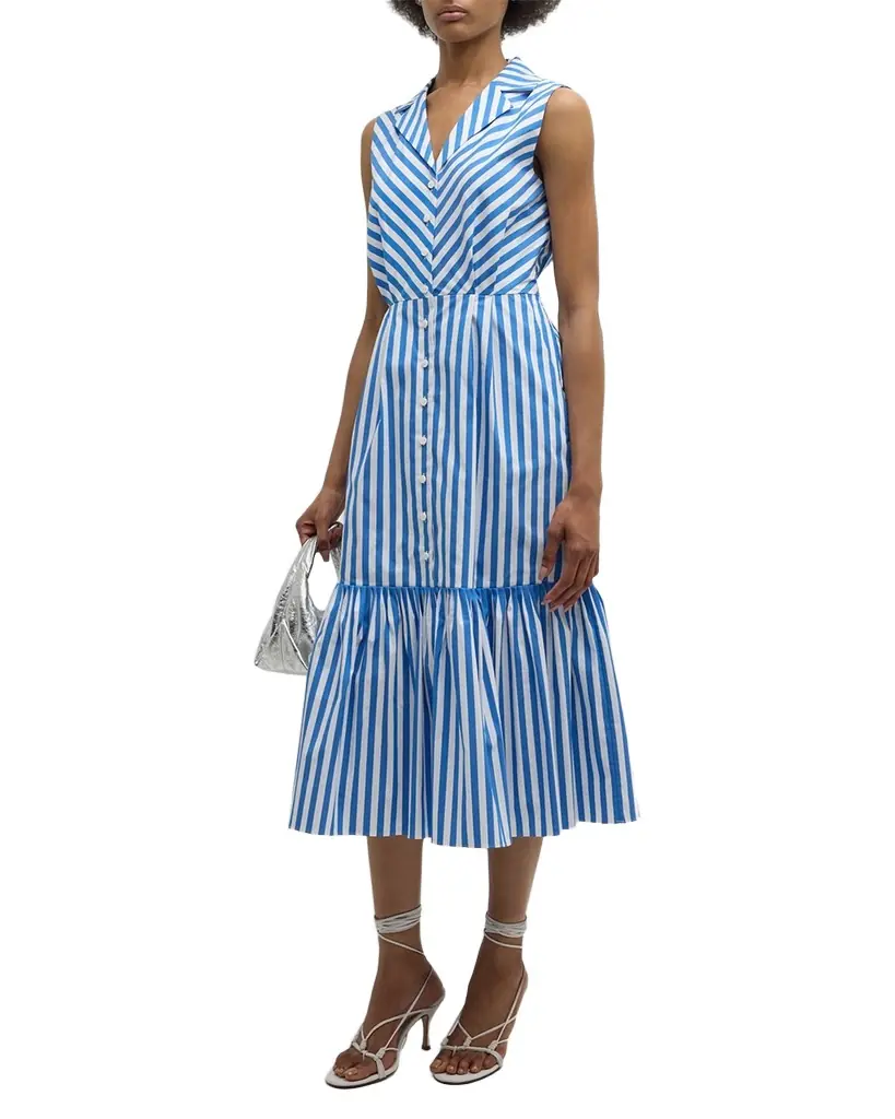Elie Tahari The Joelle Striped Flounce Midi Dress