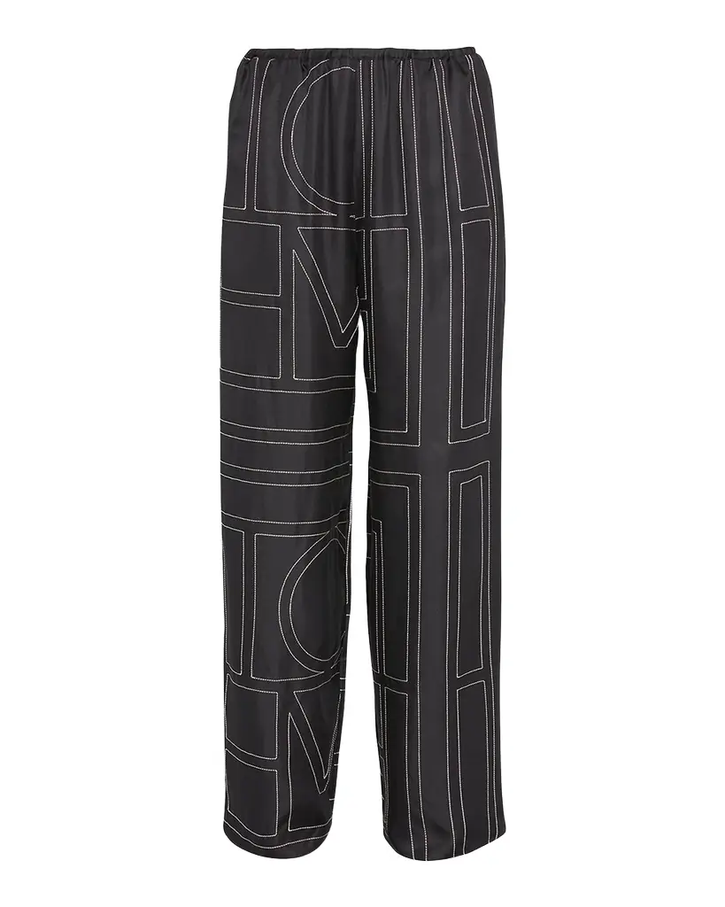 Toteme Monogram-Embroidered Silk Pajama Pants