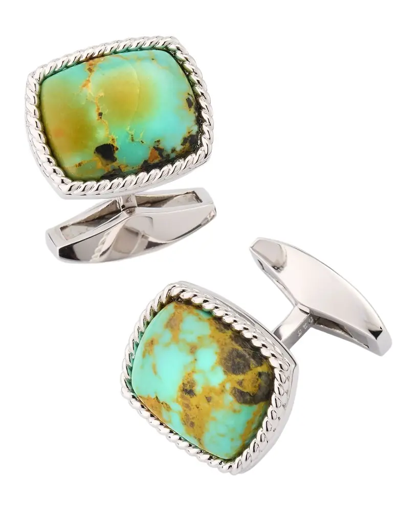 Tateossian Men 's Silver Amaroo Turquoise Cabochon Cufflinks
