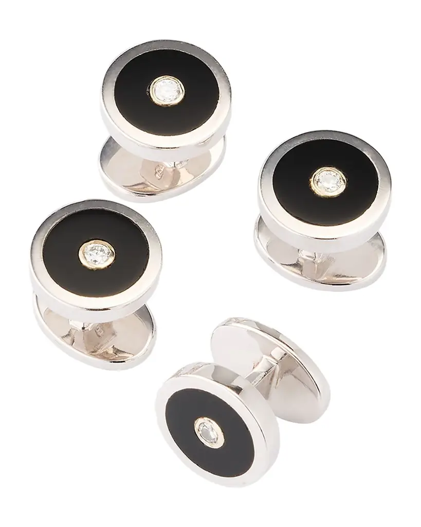 Jan Leslie Men 's Round Black Onyx and Diamond Tuxedo Studs