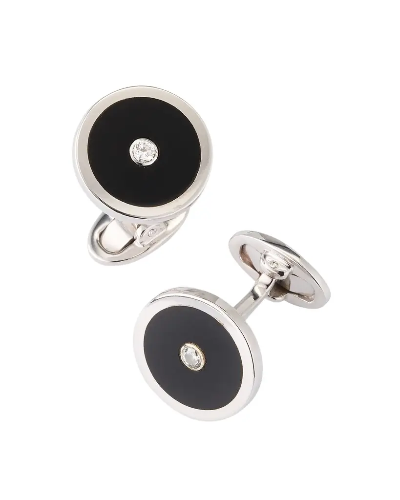 Jan Leslie Men 's Black Onyx and Diamond Cufflinks