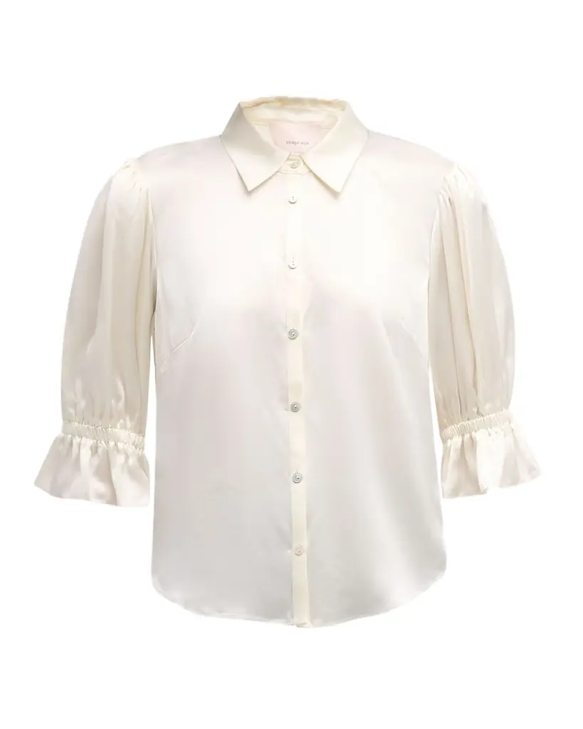 Cinq a Sept Fiona Silk Satin Short-Sleeve Top