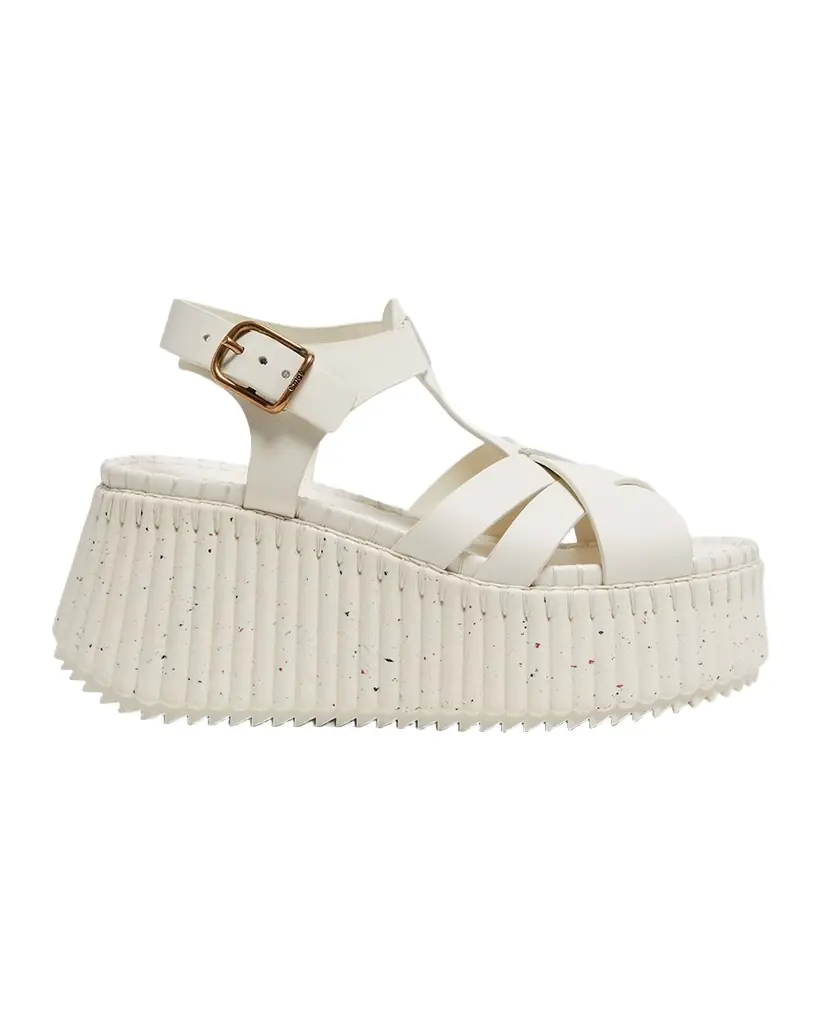 Chloe Nama Leather T-Strap Platform Sandals