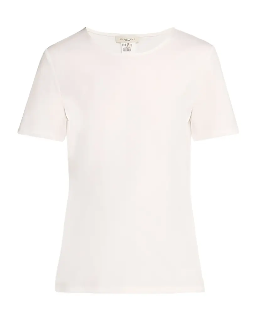 Lafayette 148 New York Ribbed Crewneck Cotton T-Shirt