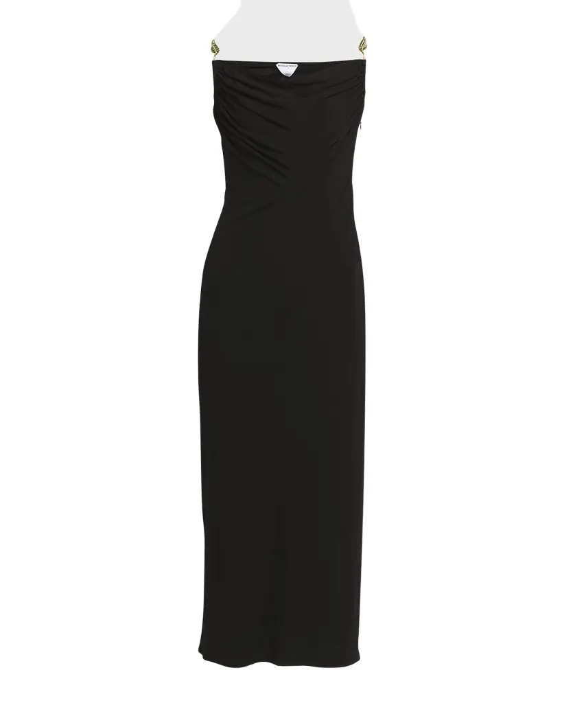Bottega Veneta Matte Crepe Jersey Midi Dress with Embellished Hardware Straps