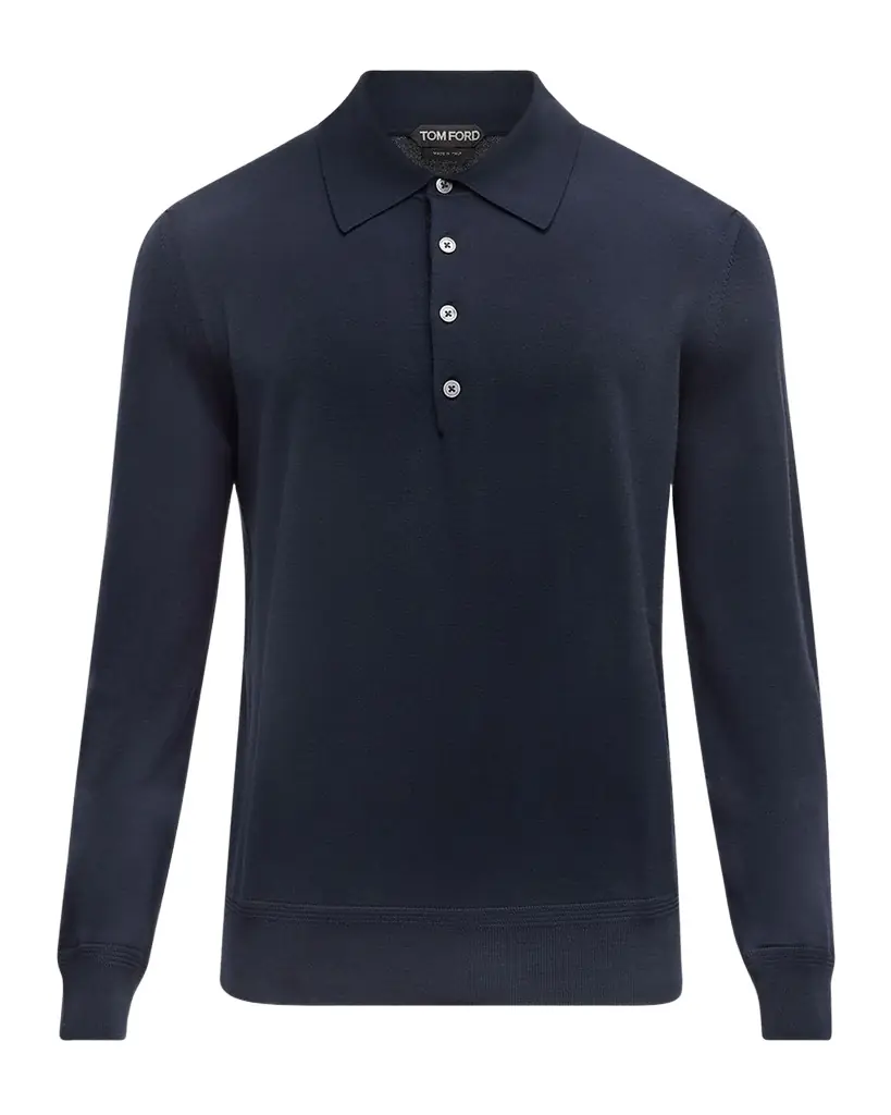 TOM FORD Men 's Fine-Gauge Wool Polo Sweater