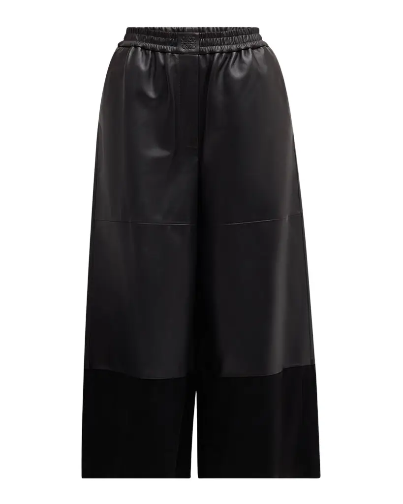 Loewe Cropped Leather and Suede Trousers