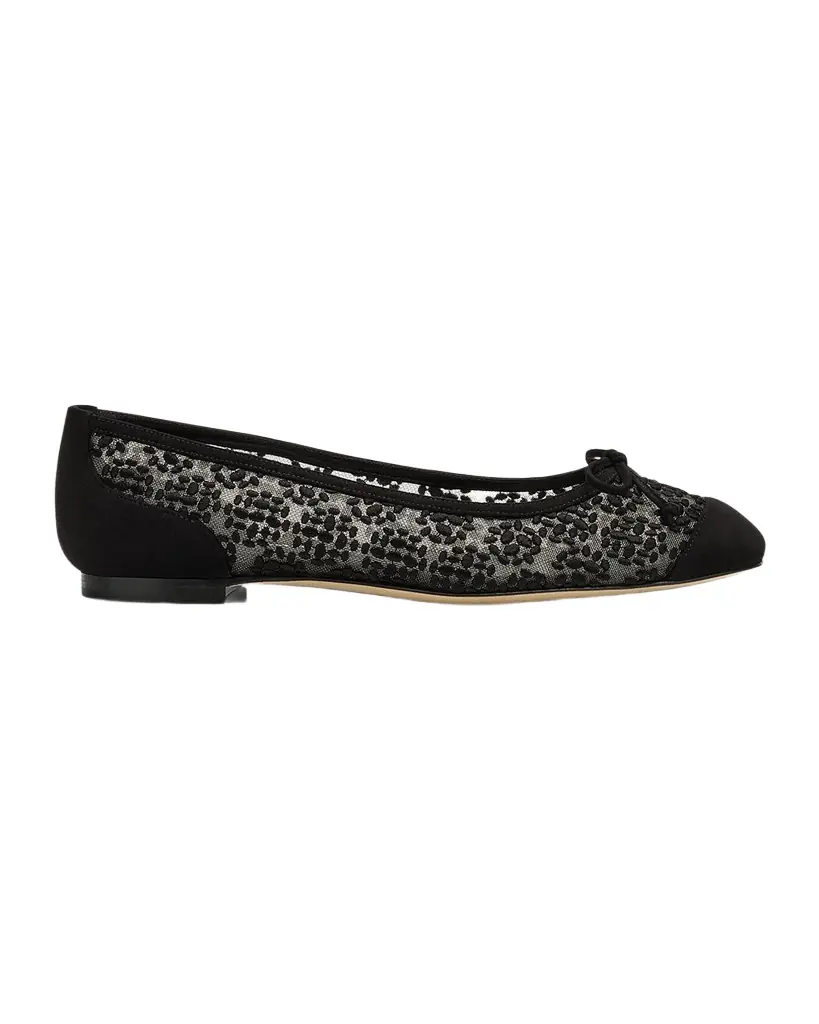 Manolo Blahnik Capbal Lace Cap-Toe Ballerina Flats