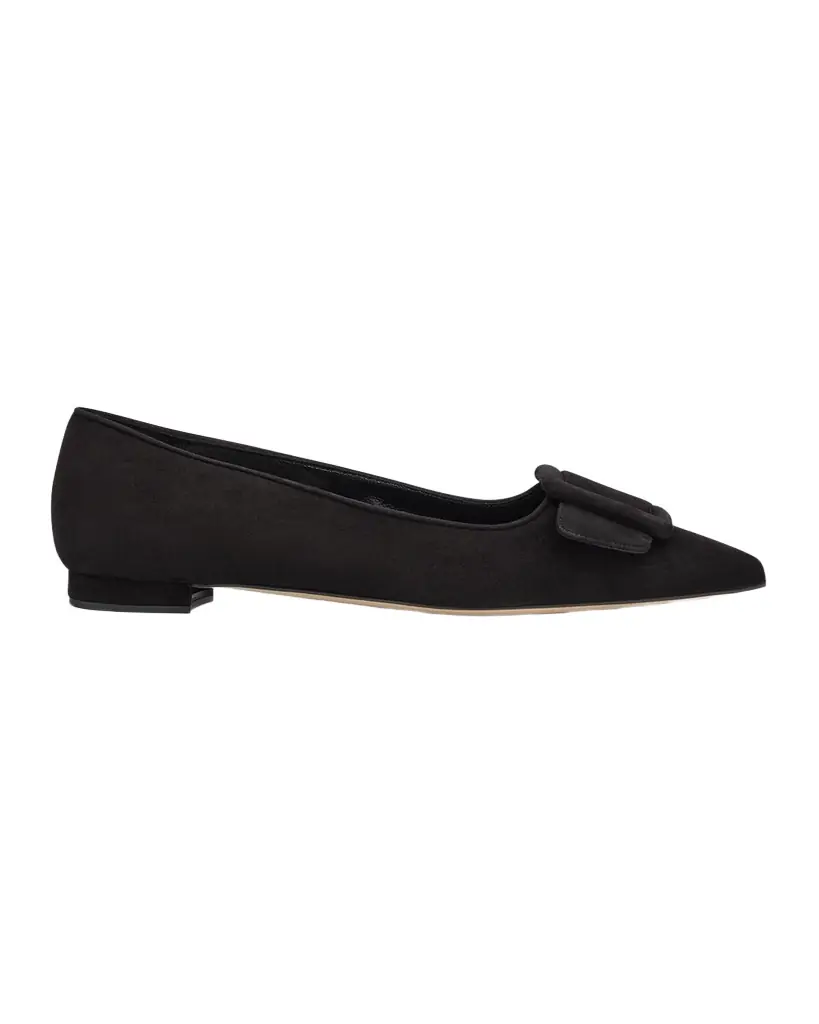 Manolo Blahnik Maysale Suede Buckle Ballerina Flats