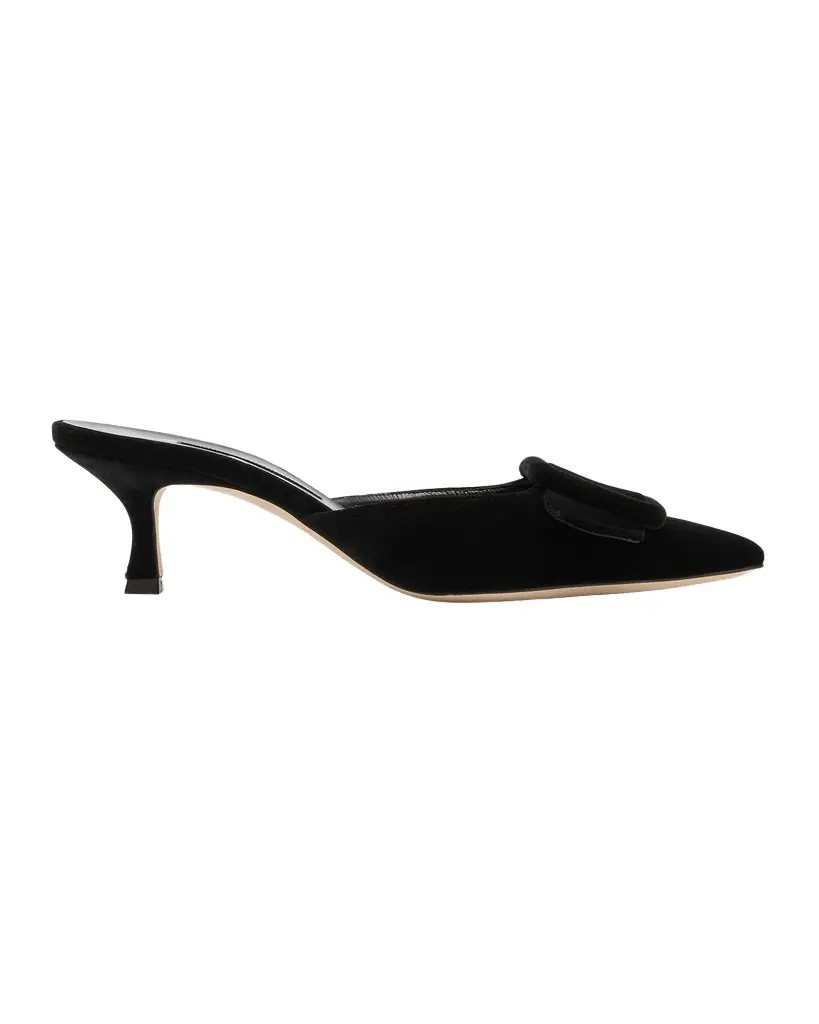 Manolo Blahnik Maysale Velvet Buckle Mule Pumps