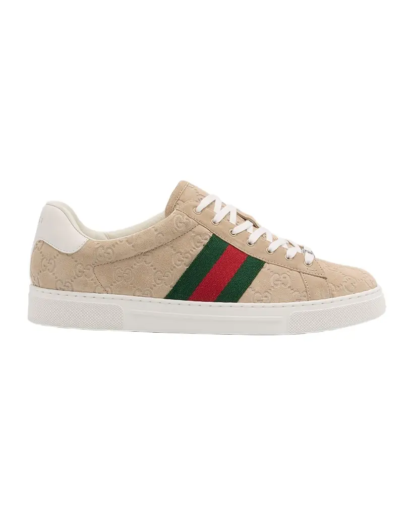 Gucci Men 's Ace Suede Monogram Low-Top Sneakers