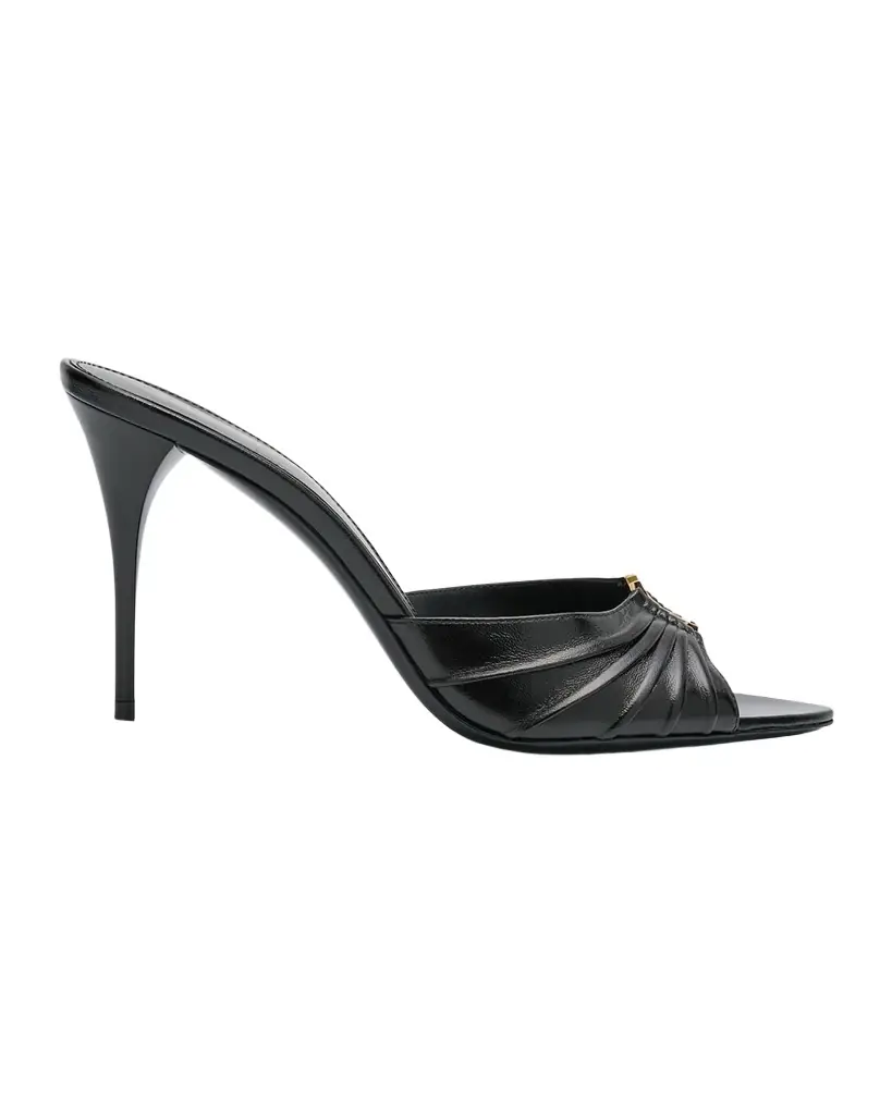 Saint Laurent Babylone YSL Ruched Leather Mule Sandals