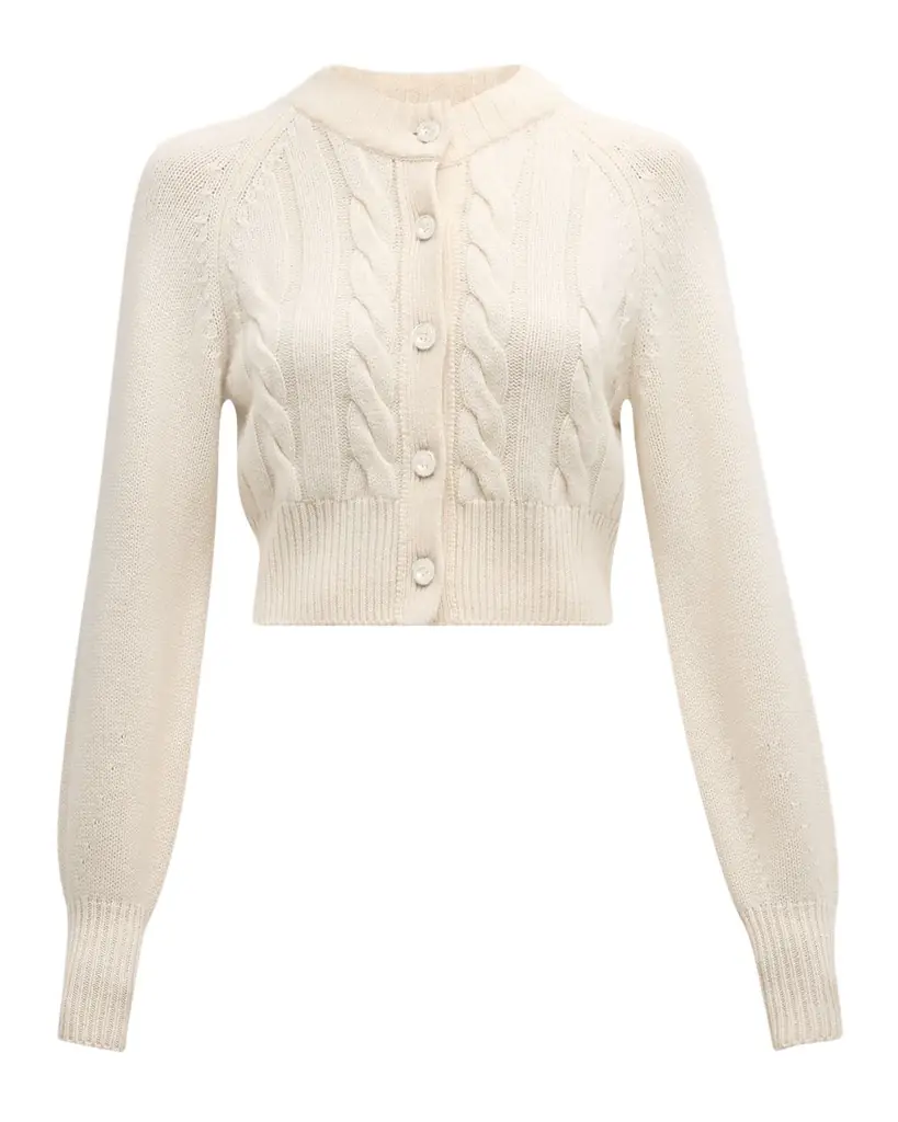 Toccin Rita Cropped Wool and Cashmere Cable-Knit Cardigan