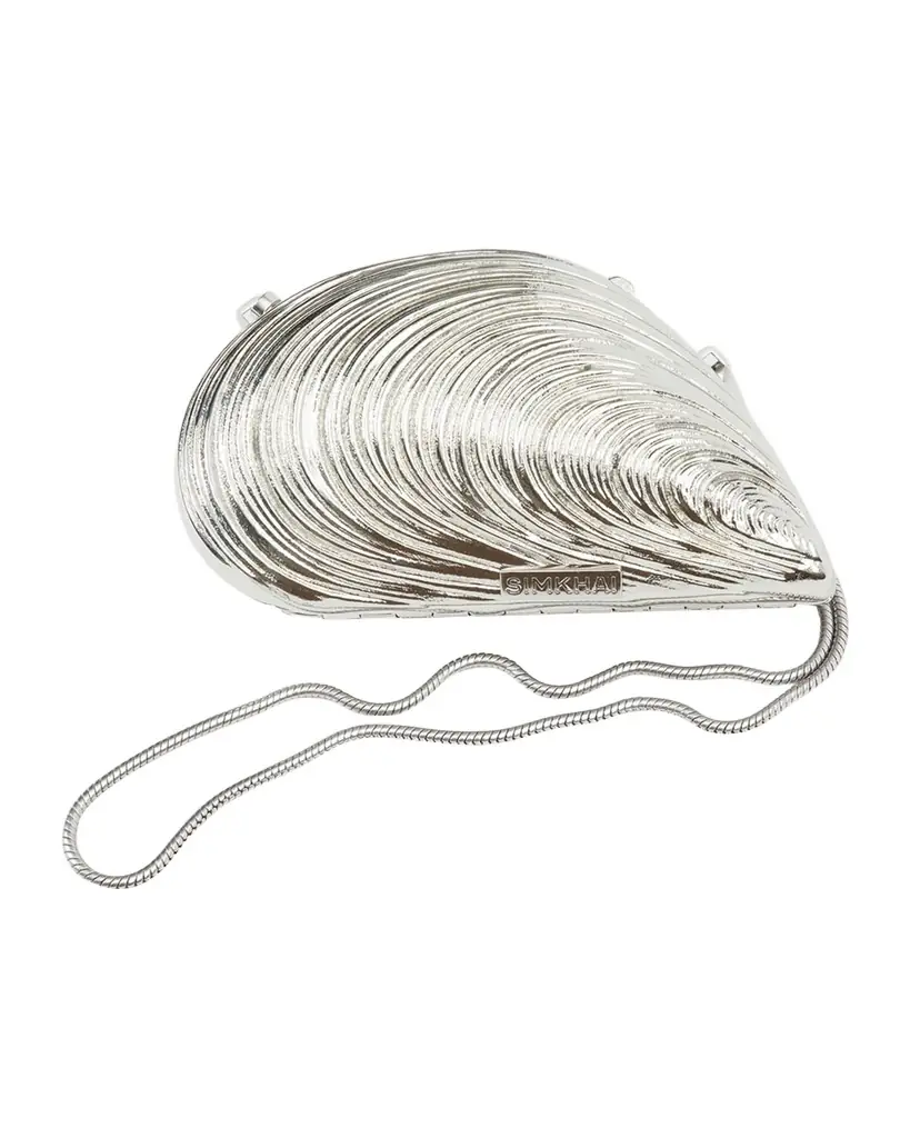 SIMKHAI Bridget Mini Metal Oyster Shell Clutch Bag