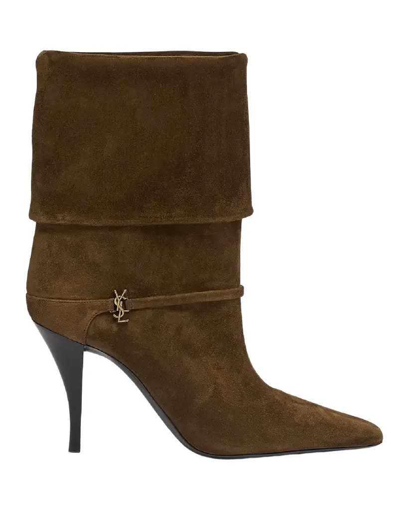 Saint Laurent Niki Suede YSL Stiletto Ankle Booties